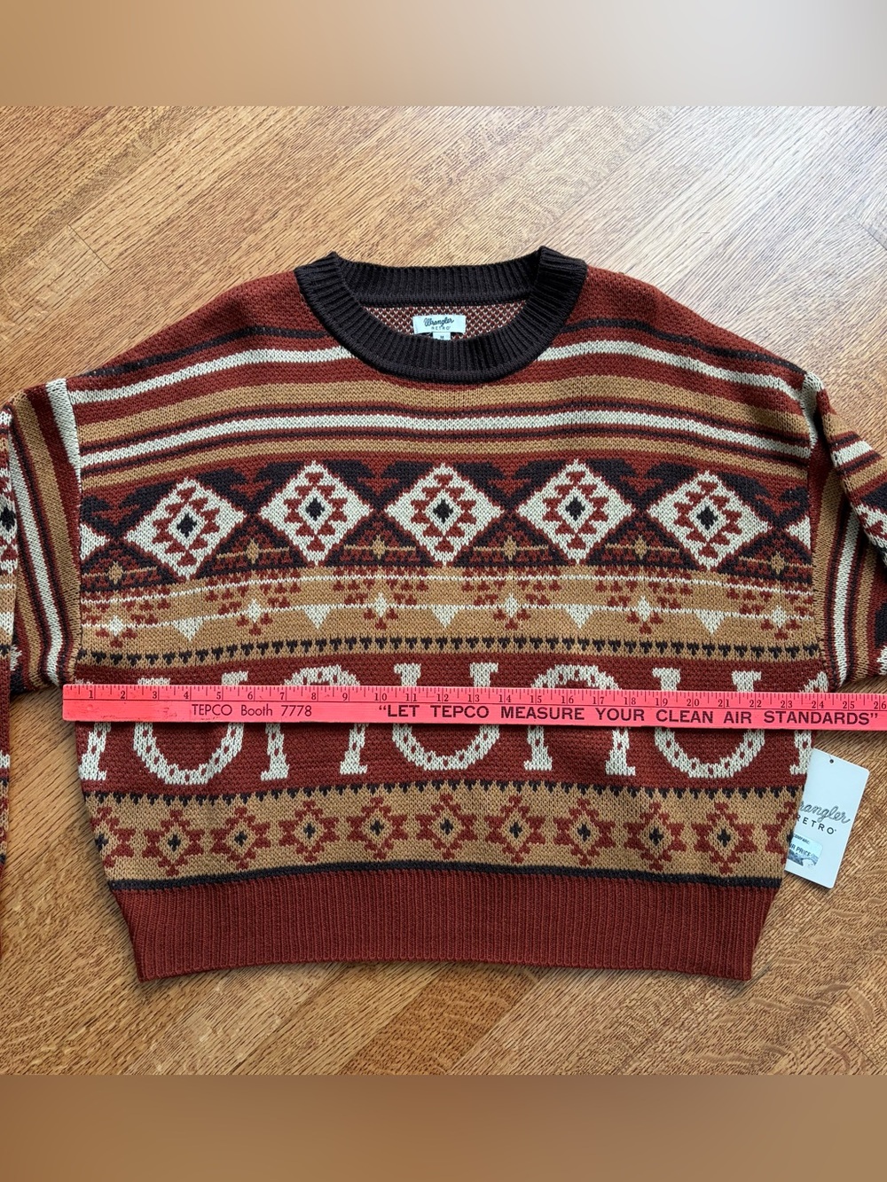 NWT Wrangler Retro Women's Horseshoe Southwestern Aztec Knit Sweater Medium Rust - Picture 9 of 13